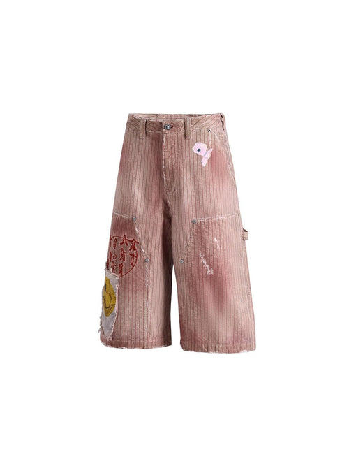EMOBROTHER Breathable Cotton Loose Fit Embroidered Pocketed Khaki Mid Waist Chino Shorts