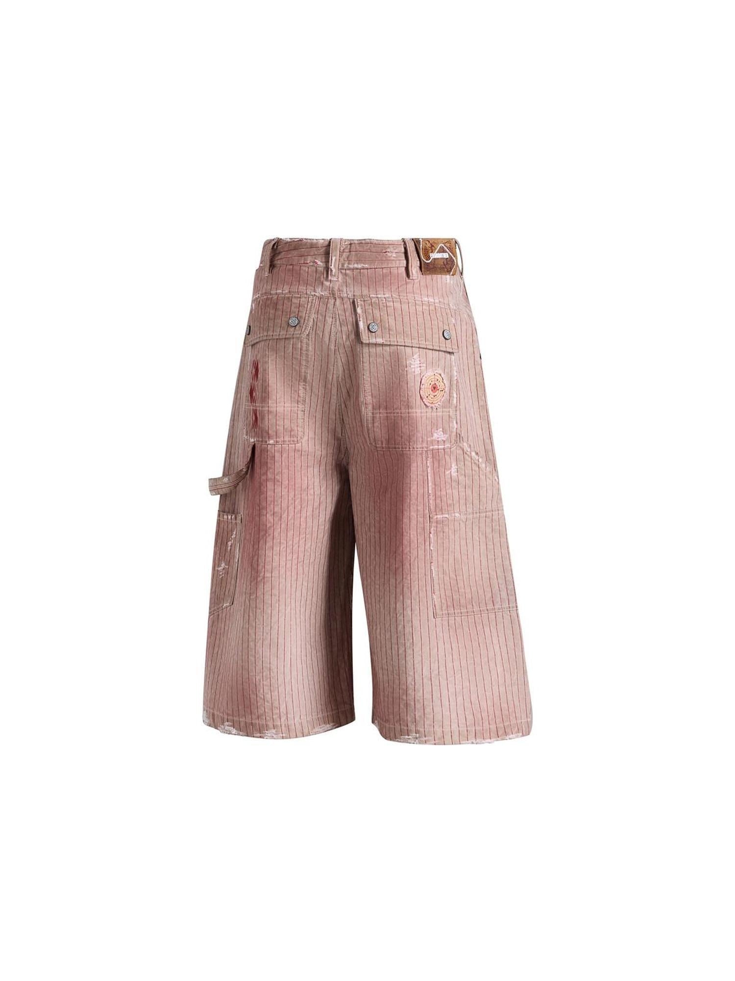 EMOBROTHER Breathable Cotton Loose Fit Embroidered Pocketed Khaki Mid Waist Chino Shorts