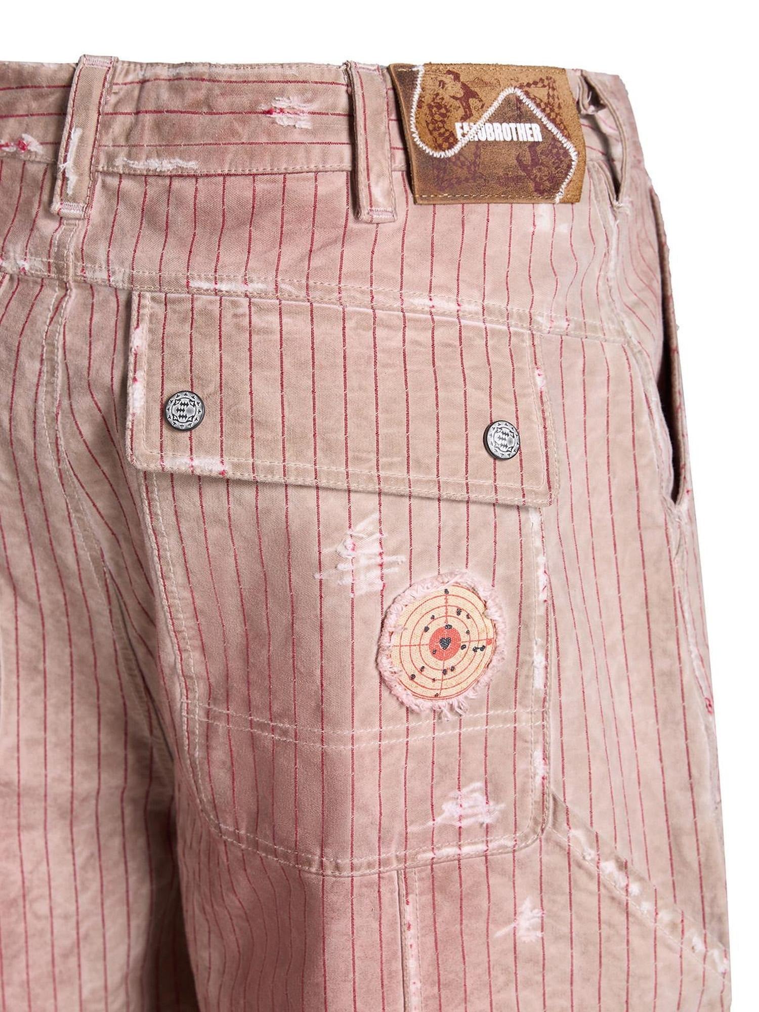 EMOBROTHER Breathable Cotton Loose Fit Embroidered Pocketed Khaki Mid Waist Chino Shorts