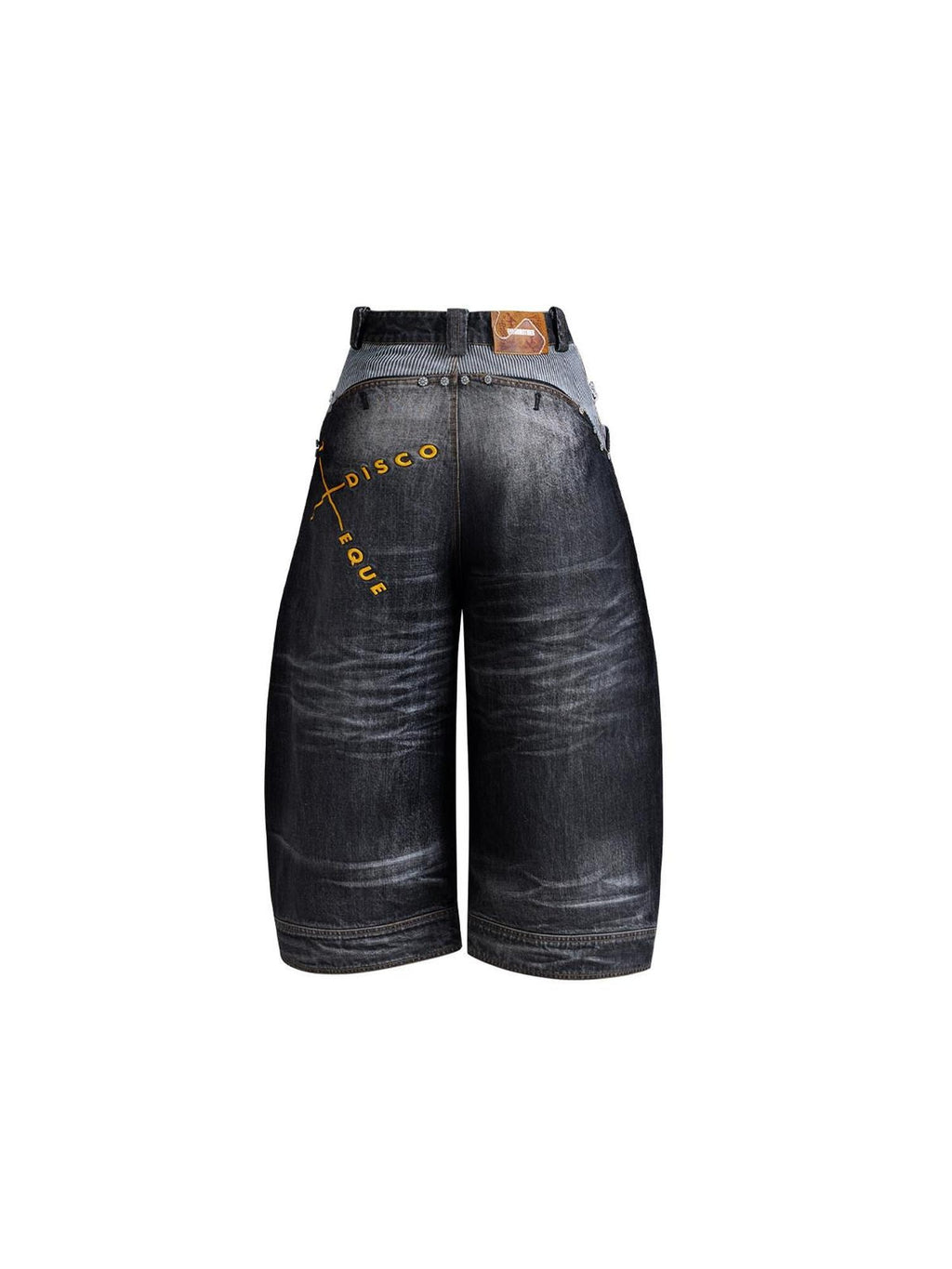 EMOBROTHER Breathable Ripped Mid Rise Embroidered Cotton Blend Loose Black Wide-Leg Jeans