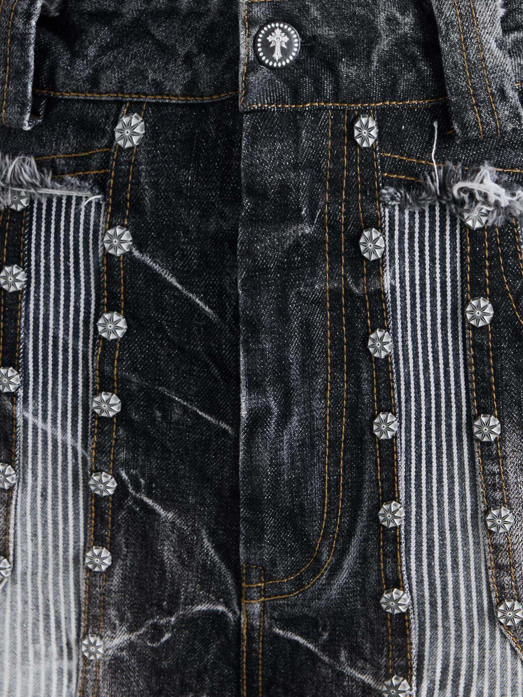 EMOBROTHER Breathable Ripped Mid Rise Embroidered Cotton Blend Loose Black Wide-Leg Jeans