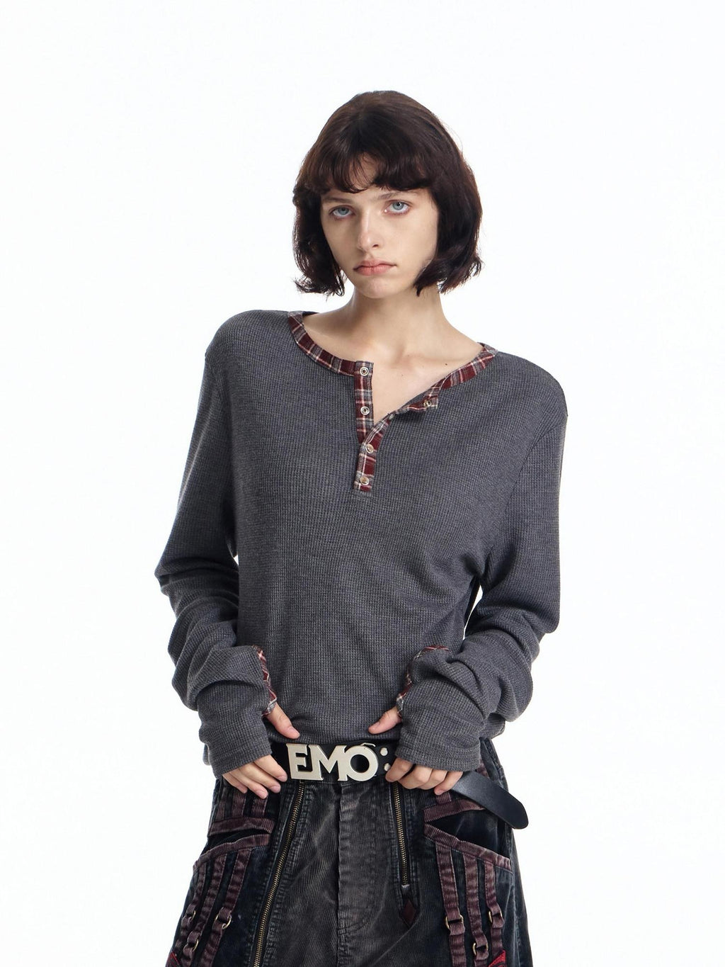 EMOBROTHER Breathable Slim Fit Henley Waffle Print Unisex Casual Long Sleeve T-Shirts