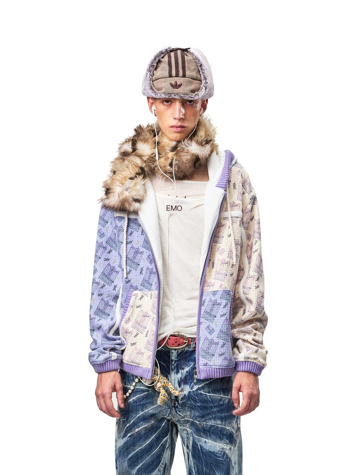 EMOBROTHER_Color_Block_Floral_Waffle_420g_Women's_Polyester_Zip-up_Hoodies_1076660523780_MISSTT