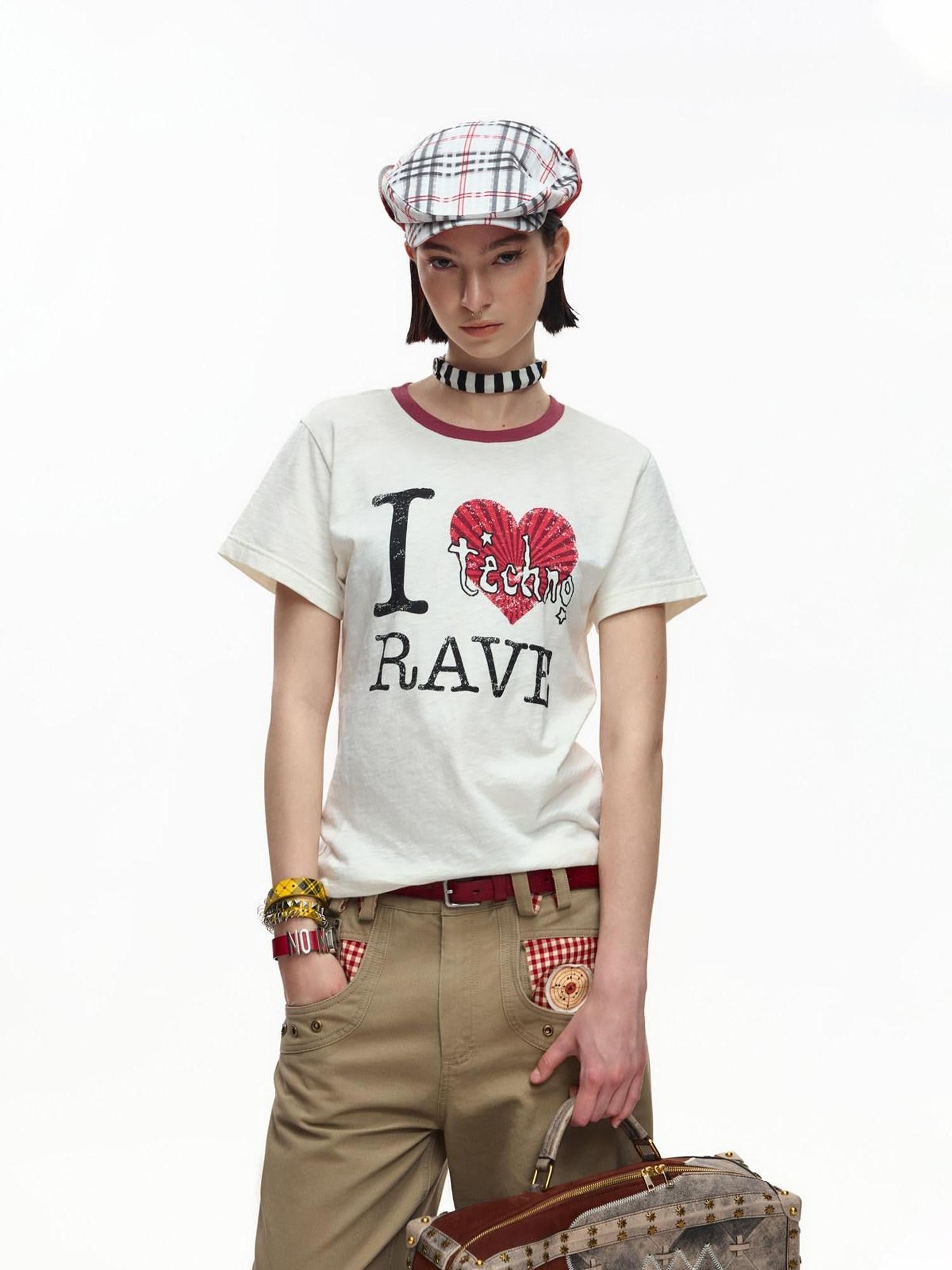 EMOBROTHER Colorblock Letter Print Round Neck Women's Cotton Short Sleeve T-shirts