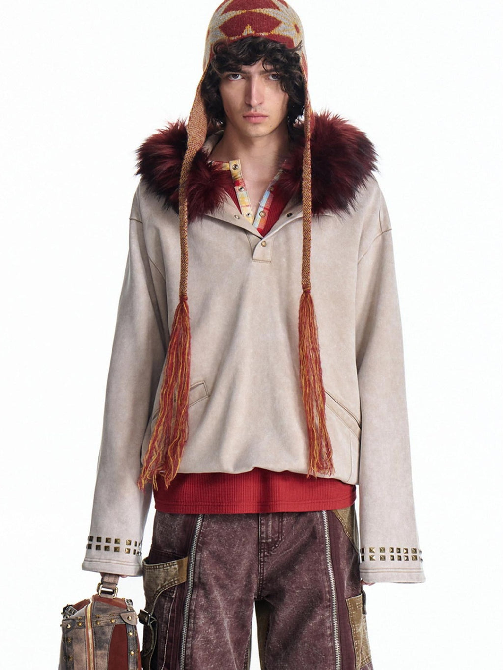 EMOBROTHER Cozy Soft Cotton Relaxed Fit Fur Collar Unisex Casual Embroidered Hooded Hoodies