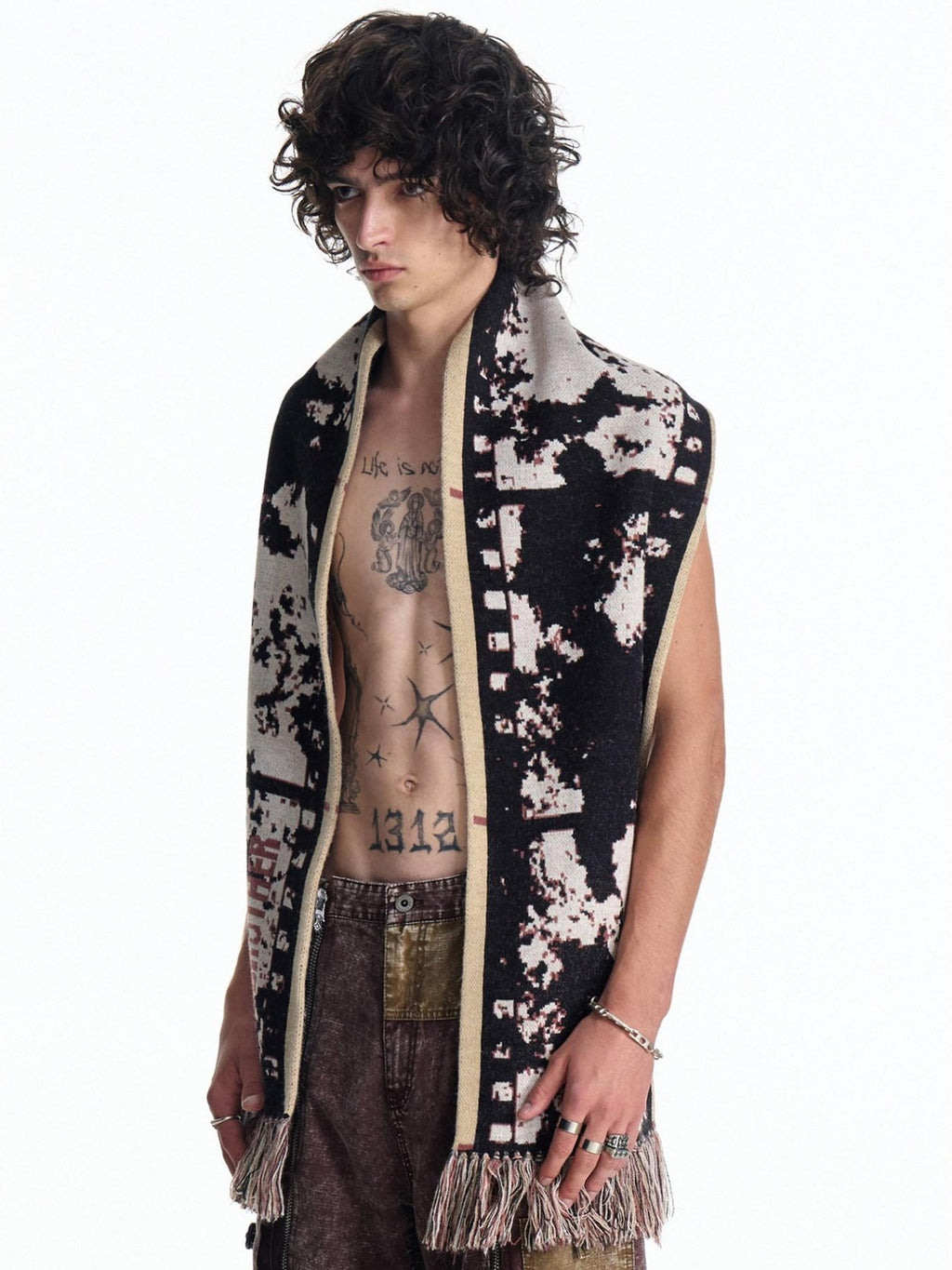 EMOBROTHER Cozy Warm Pastoral Fringe Shawl Unisex Long Acrylic Black Scarves & Shawls