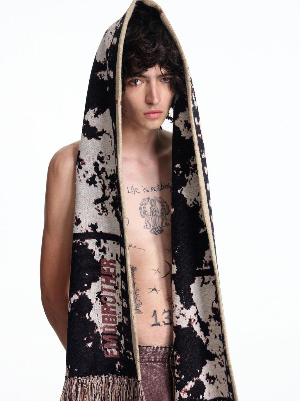 EMOBROTHER Cozy Warm Pastoral Fringe Shawl Unisex Long Acrylic Black Scarves & Shawls