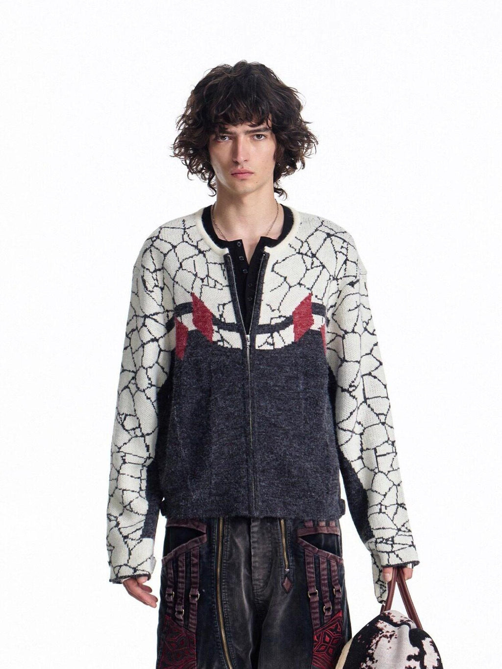 EMOBROTHER Cozy Zippered Warmth Retro Colorblock V-neck Unisex Commute Knitwear Cardigans