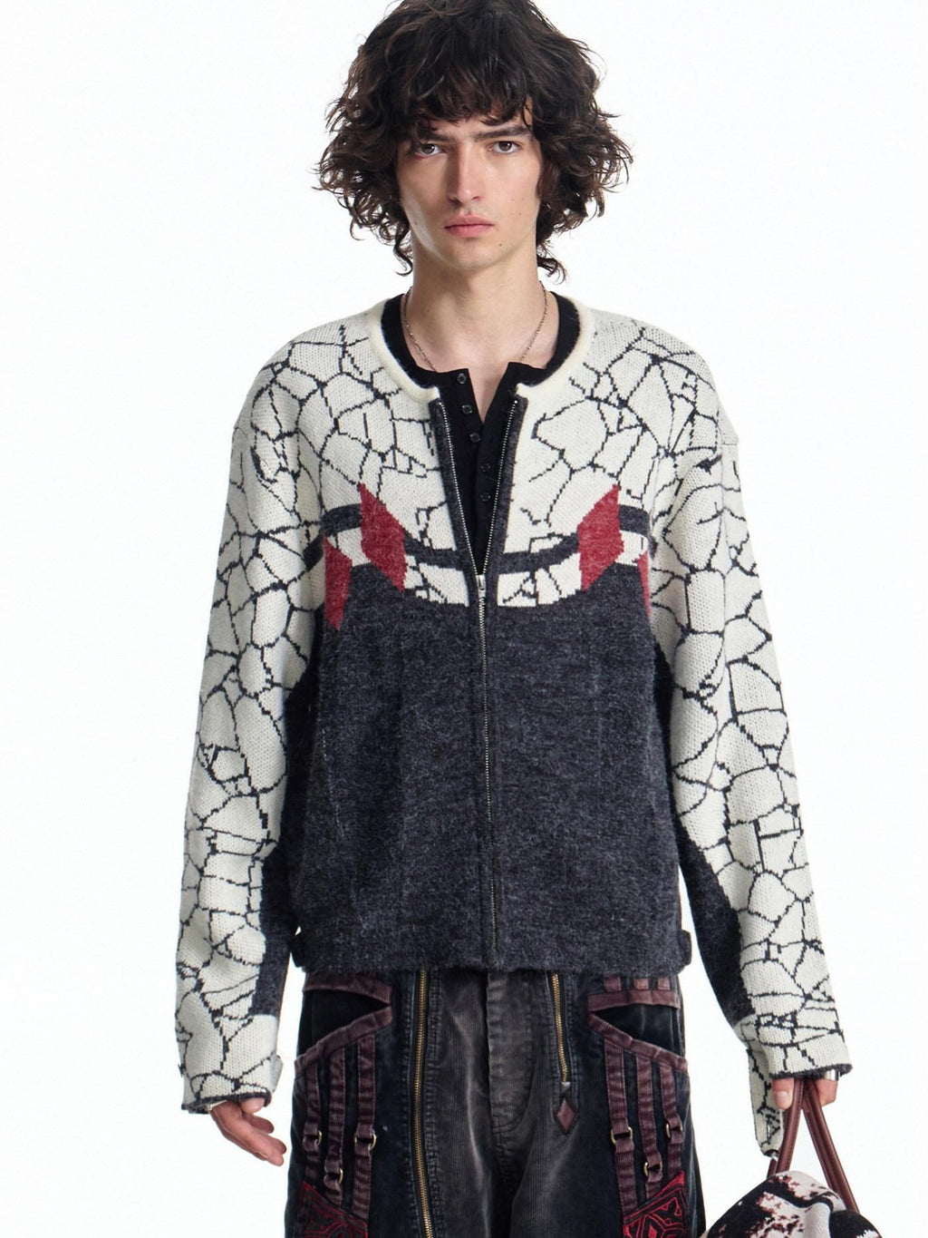 EMOBROTHER Cozy Zippered Warmth Retro Colorblock V-neck Unisex Commute Knitwear Cardigans