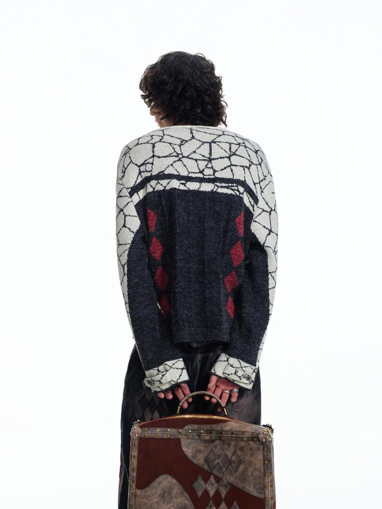 EMOBROTHER Cozy Zippered Warmth Retro Colorblock V-neck Unisex Commute Knitwear Cardigans