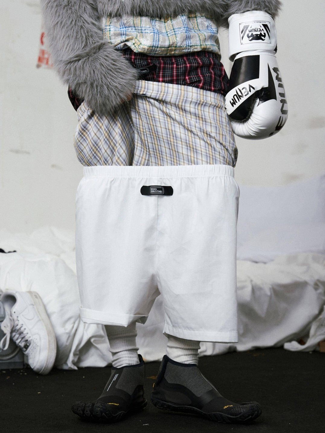 EMOBROTHER Embroidered Mid Rise Minimalist Striped Cotton Boxer Fit Men Short Trousers