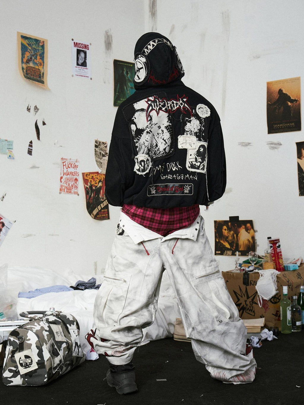EMOBROTHER Embroidered Oversized Youth Pop Unisex Casual Cartoon Zip Side Pocket Hoodies