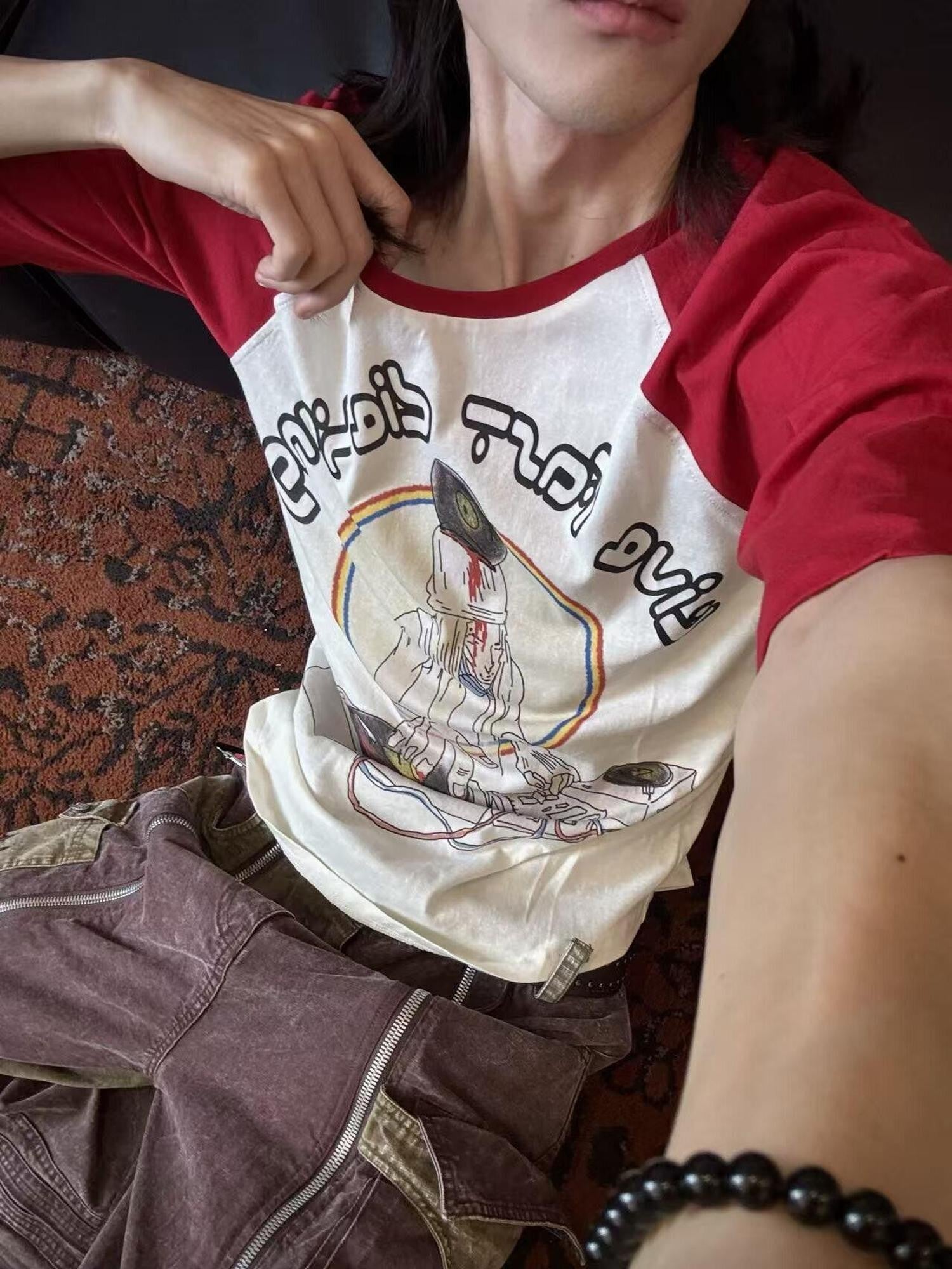 EMOBROTHER Embroidered Print Raglan Women's Cotton Short Sleeve T-shirts