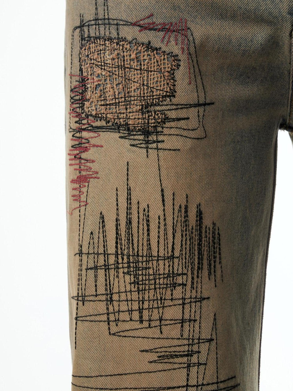 EMOBROTHER Embroidered Ripped Mid Rise Washed Cotton Durable Youth Relaxed Straight Jeans