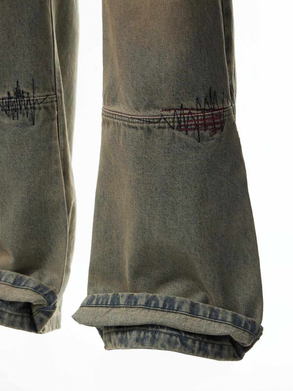 EMOBROTHER Embroidered Ripped Mid Rise Washed Cotton Durable Youth Relaxed Straight Jeans