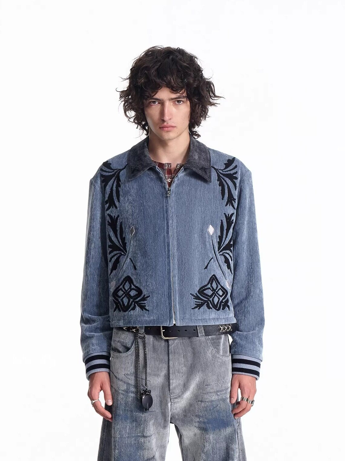 EMOBROTHER_Embroidered_Slim_Fit_Lapel_Zipper_Unisex_Commuter_Polyester_Blue_Denim_Jackets_MISSTT
