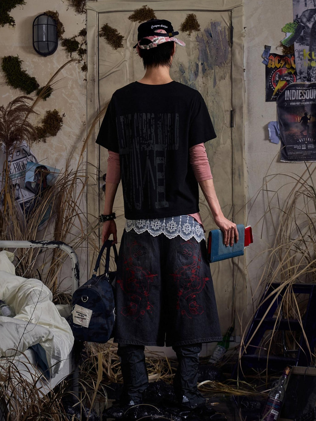 EMOBROTHER Embroidered Washed Mid High Waist Loose Straight Casual Cotton Wide-Leg Jeans