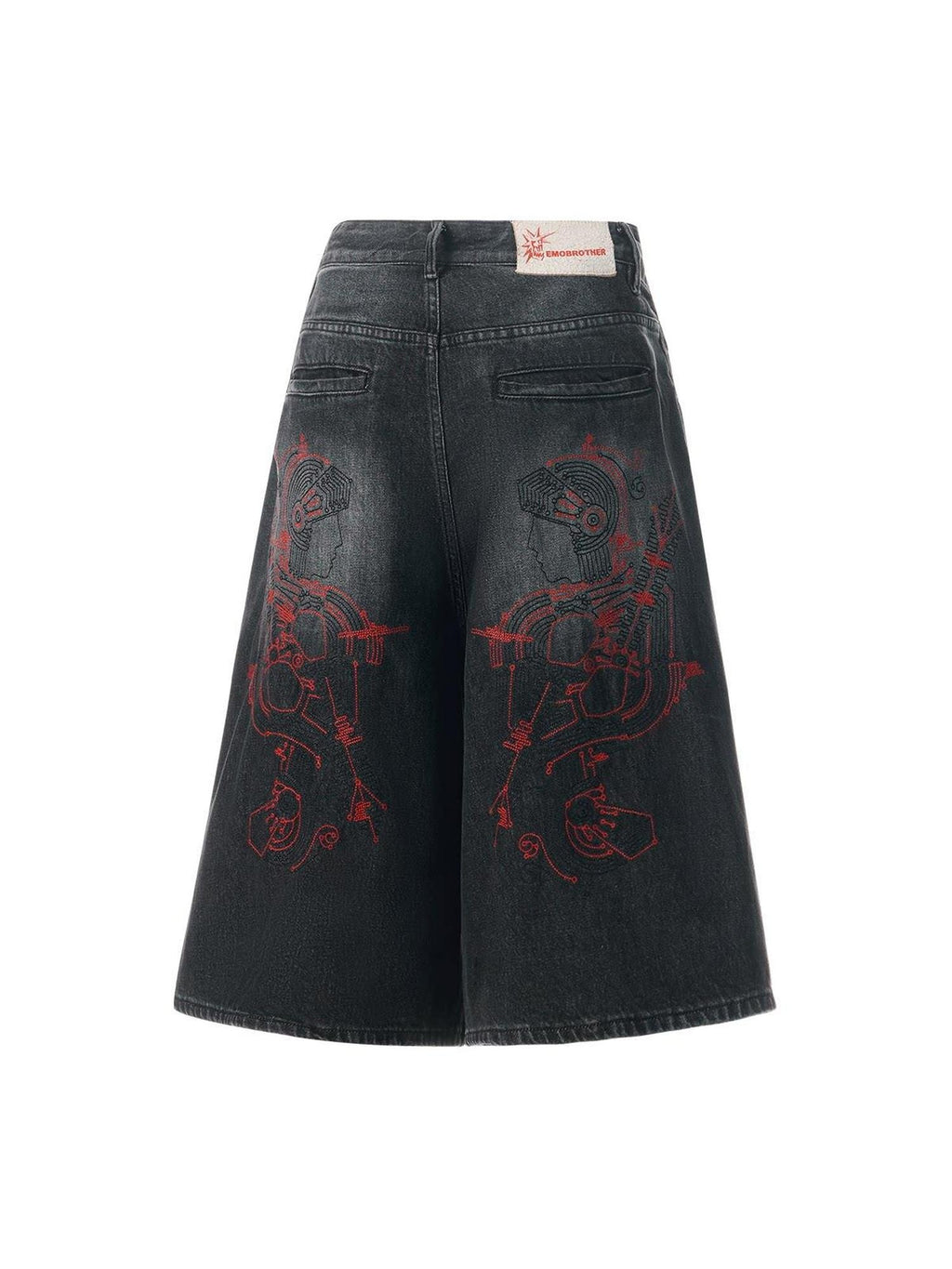 EMOBROTHER Embroidered Washed Mid High Waist Loose Straight Casual Cotton Wide-Leg Jeans