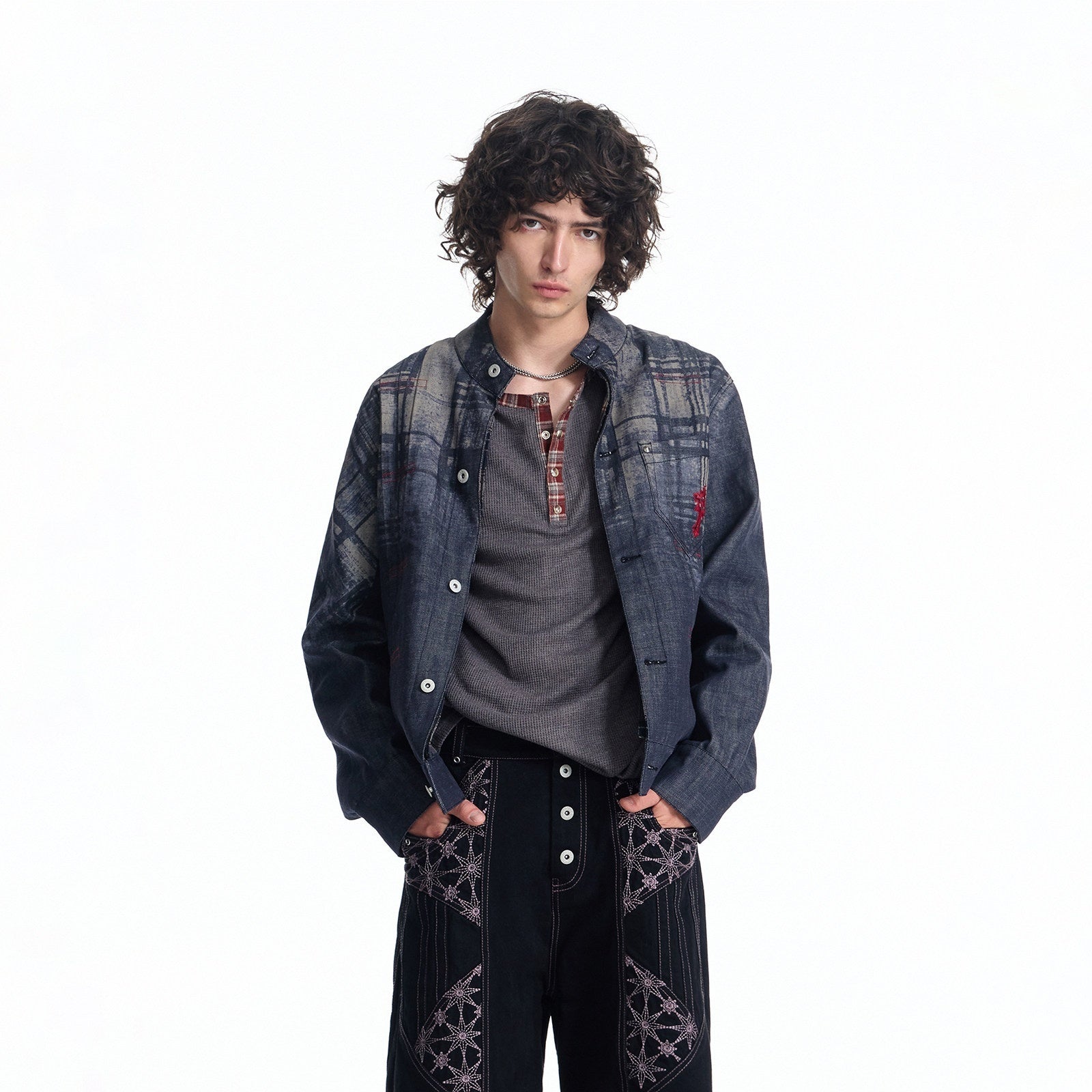 EMOBROTHER_Loose_Embroidered_Vintage_Cotton_Unisex_Work_Plaid_Patch_Midlength_Denim_Jackets_MISSTT