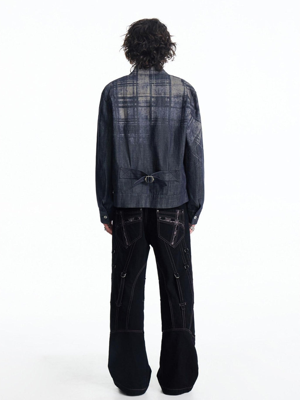 EMOBROTHER Loose Embroidered Vintage Cotton Unisex Work Plaid Patch Midlength Denim Jackets