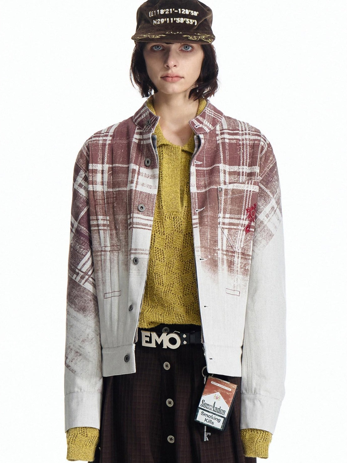 EMOBROTHER Loose Embroidered Vintage Cotton Unisex Work Plaid Patch Midlength Denim Jackets
