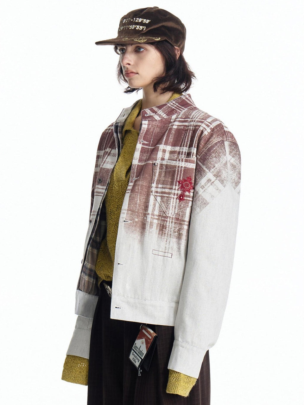 EMOBROTHER Loose Embroidered Vintage Cotton Unisex Work Plaid Patch Midlength Denim Jackets