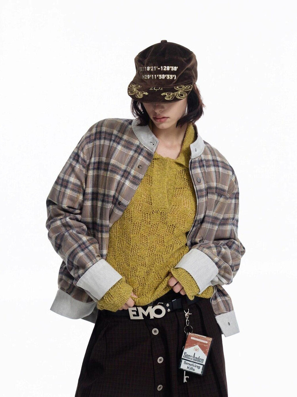 EMOBROTHER Loose Embroidered Vintage Cotton Unisex Work Plaid Patch Midlength Denim Jackets
