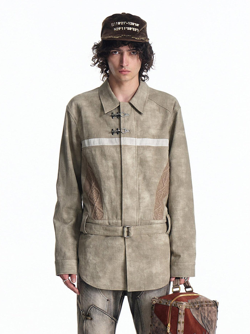 EMOBROTHER Non Iron Cotton Printed Loose Long Collared Zip Unisex Youth Khaki Gray Shirts