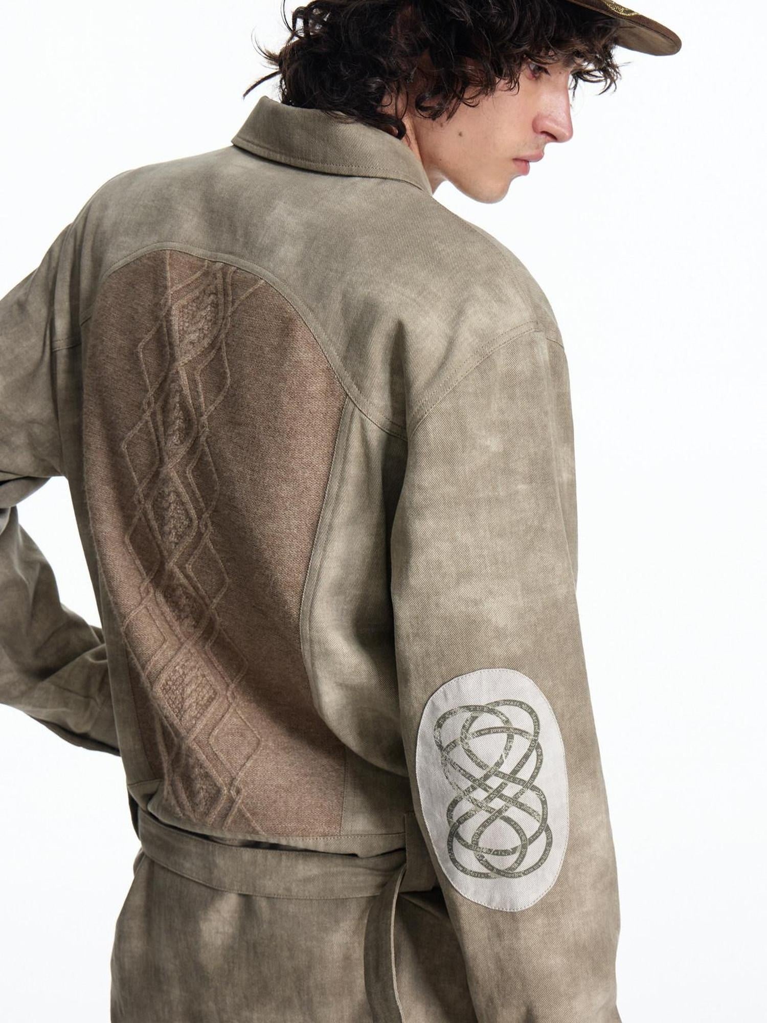 EMOBROTHER Non Iron Cotton Printed Loose Long Collared Zip Unisex Youth Khaki Gray Shirts