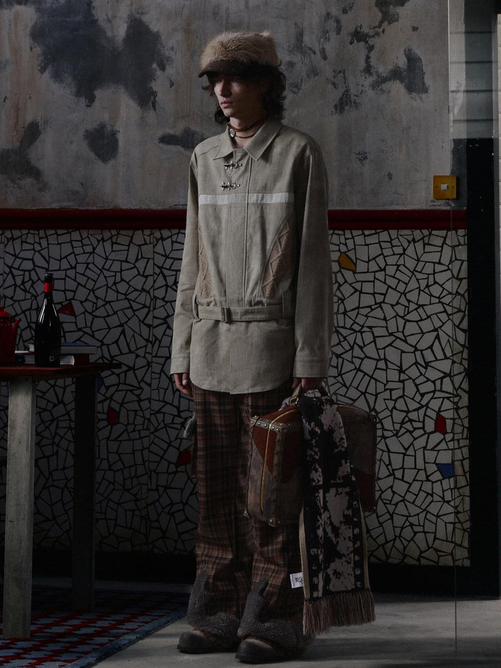 EMOBROTHER Non Iron Cotton Printed Loose Long Collared Zip Unisex Youth Khaki Gray Shirts