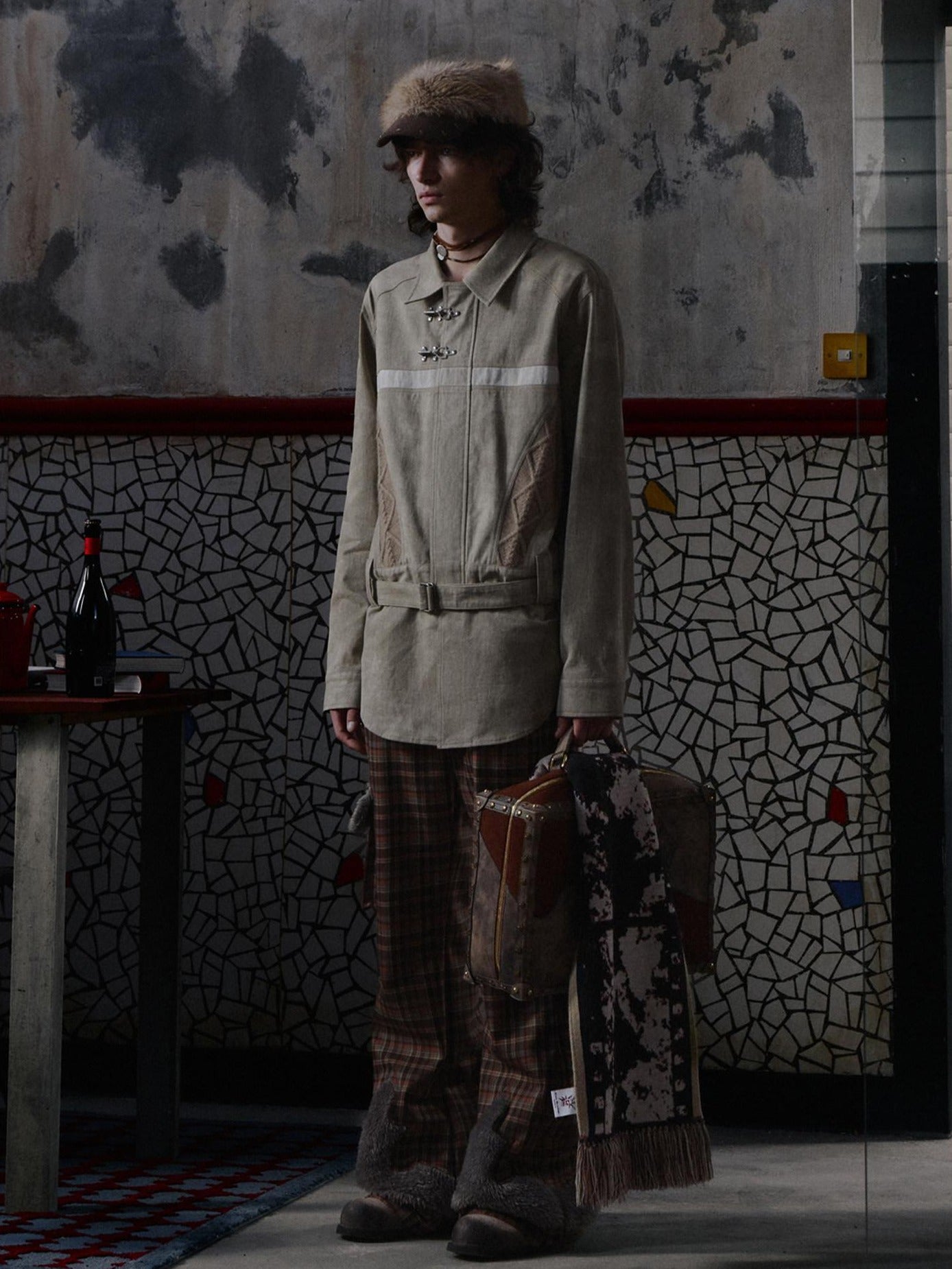 EMOBROTHER Non Iron Cotton Printed Loose Long Collared Zip Unisex Youth Khaki Gray Shirts