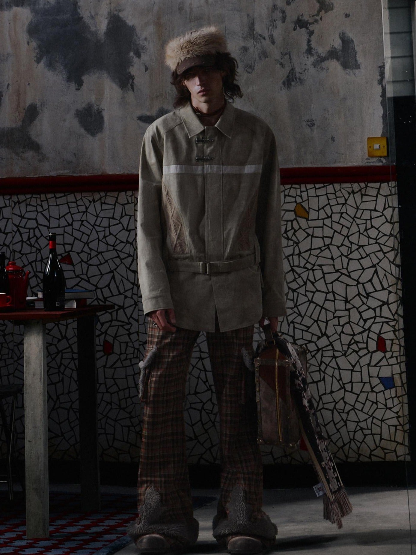 EMOBROTHER Non Iron Cotton Printed Loose Long Collared Zip Unisex Youth Khaki Gray Shirts