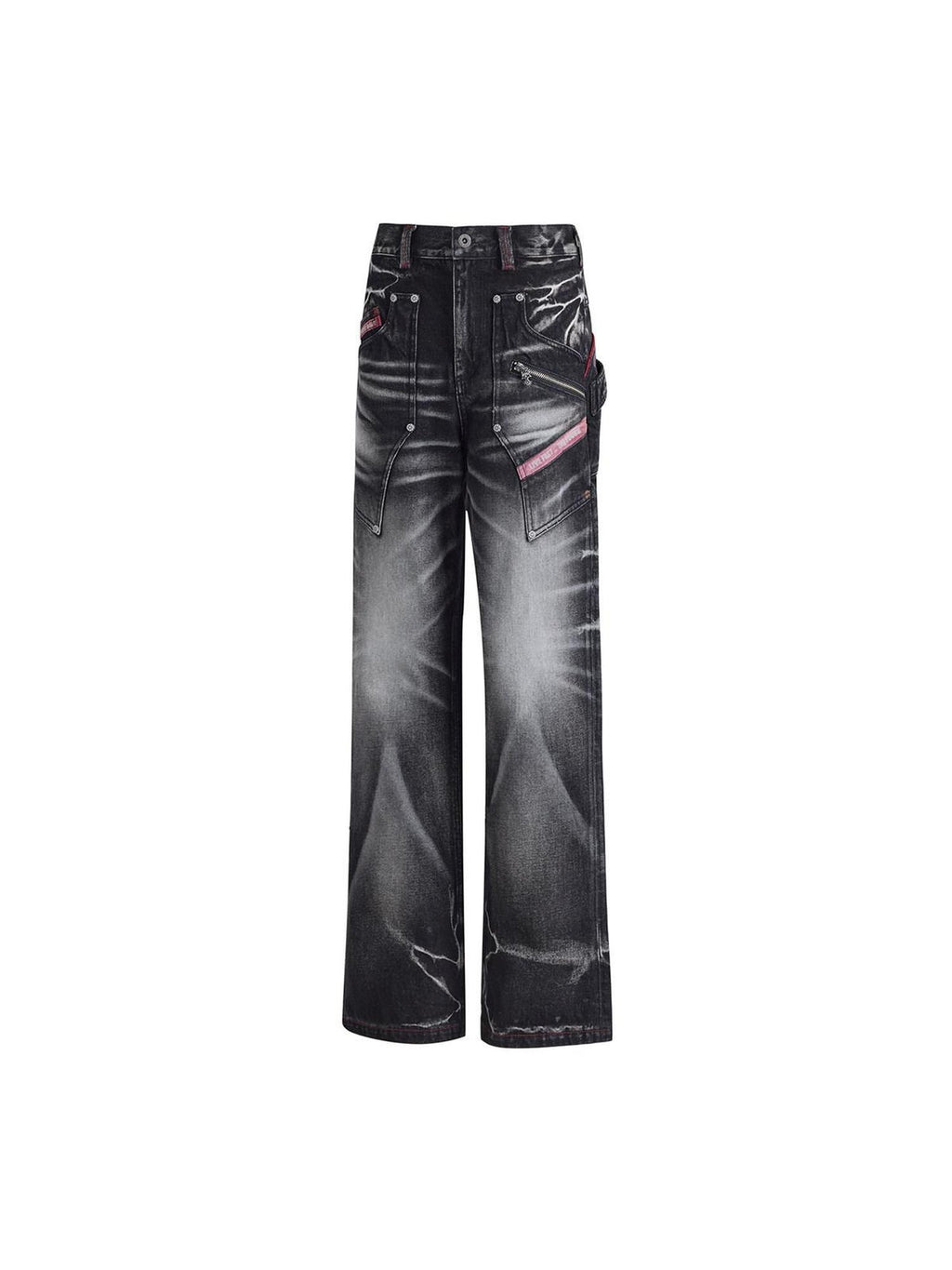 EMOBROTHER Pure Cotton Durable Slim Mid Rise Washed Printed Patch Black Straight Jeans