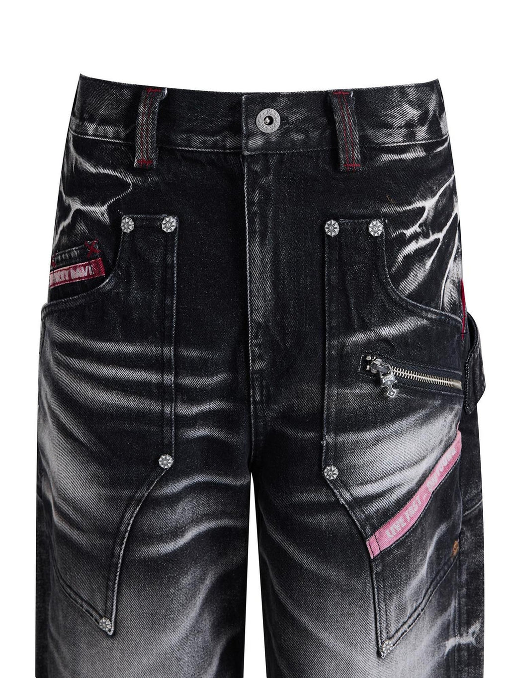 EMOBROTHER Pure Cotton Durable Slim Mid Rise Washed Printed Patch Black Straight Jeans