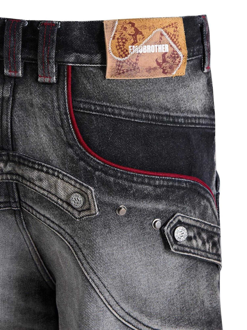 EMOBROTHER Pure Cotton Durable Slim Mid Rise Washed Printed Patch Black Straight Jeans