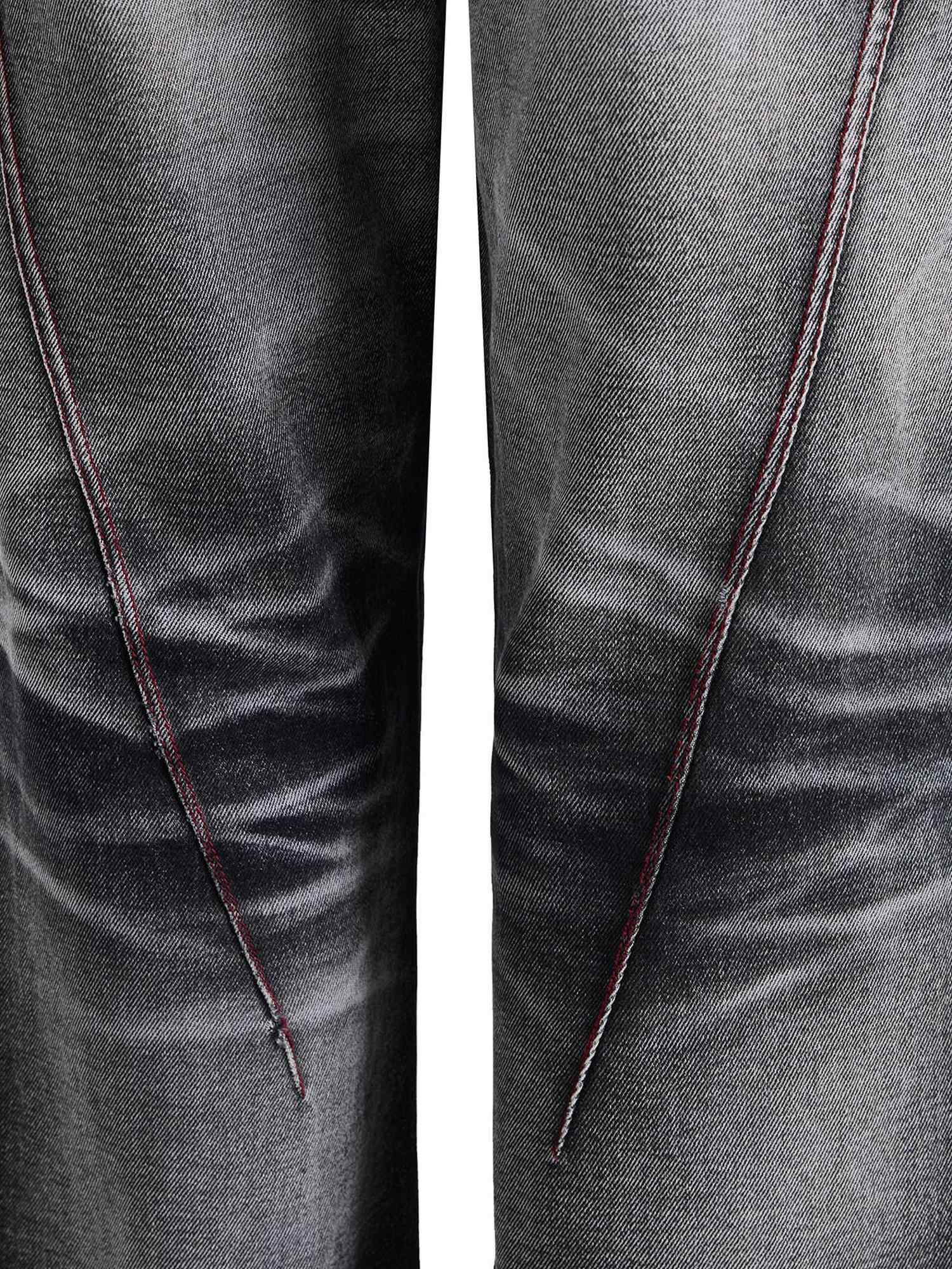 EMOBROTHER Pure Cotton Durable Slim Mid Rise Washed Printed Patch Black Straight Jeans