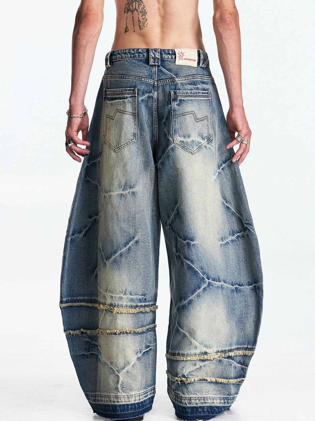EMOBROTHER Pure Cotton Washed Embroidered Mid High Rise Loose Fit Casual Wide-Leg Jeans