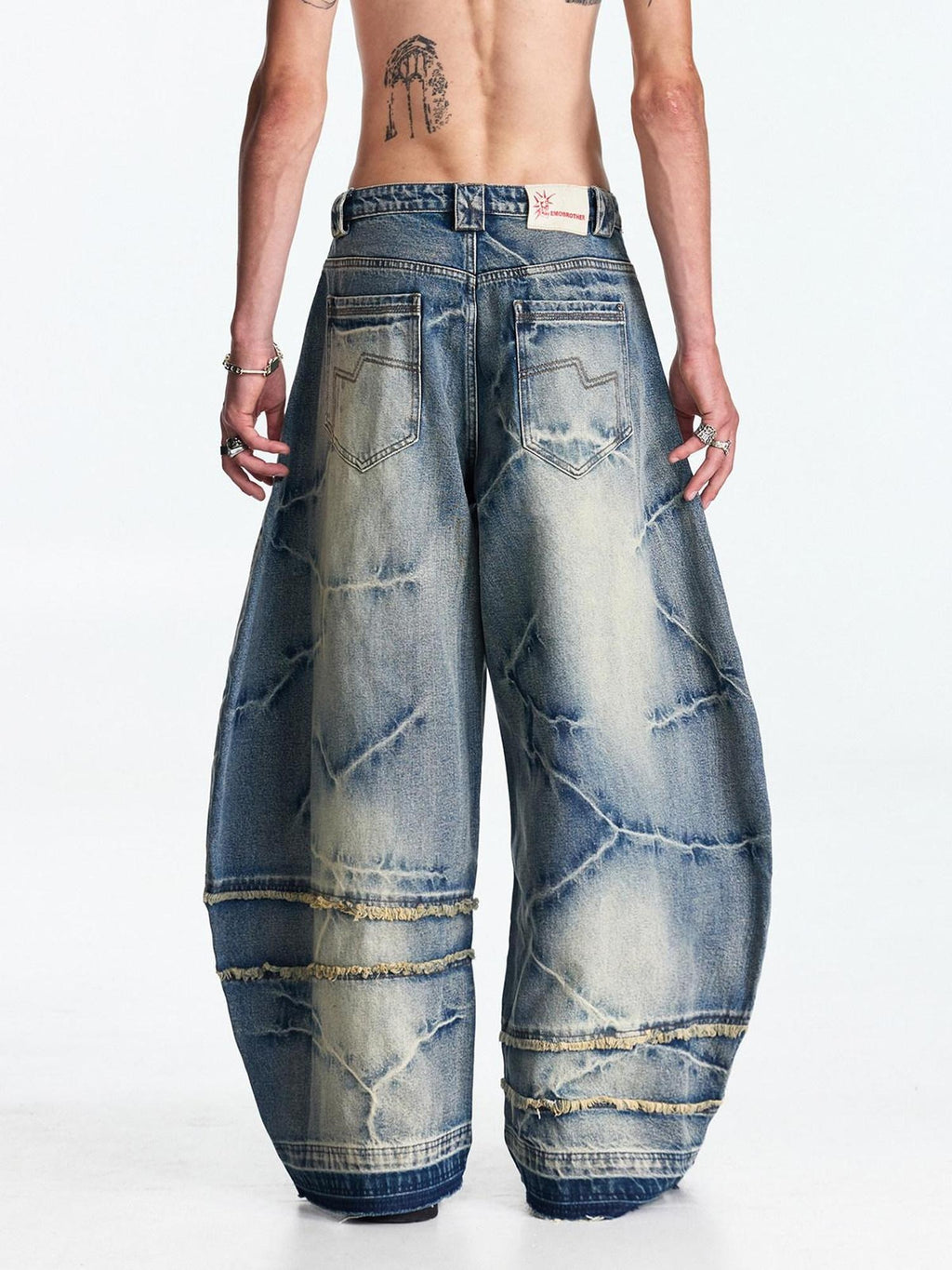 EMOBROTHER Pure Cotton Washed Embroidered Mid High Rise Loose Fit Casual Wide-Leg Jeans