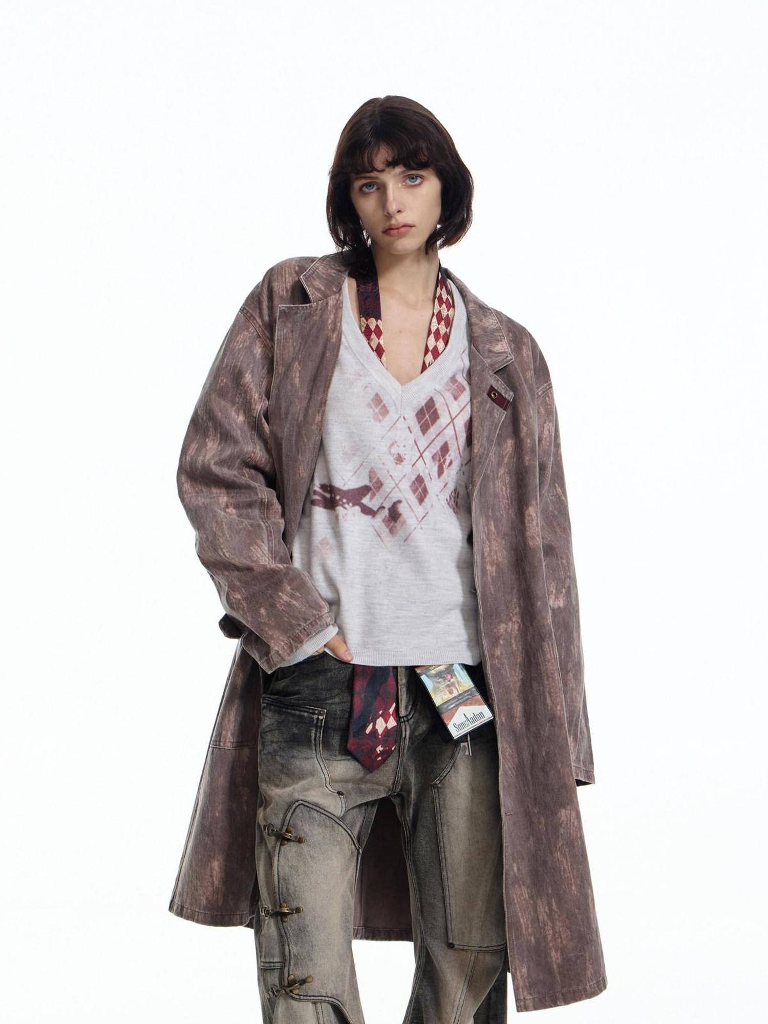 EMOBROTHER Relaxed Cotton Blend Button Detail Cool Longline Unisex Daily Trench Coats