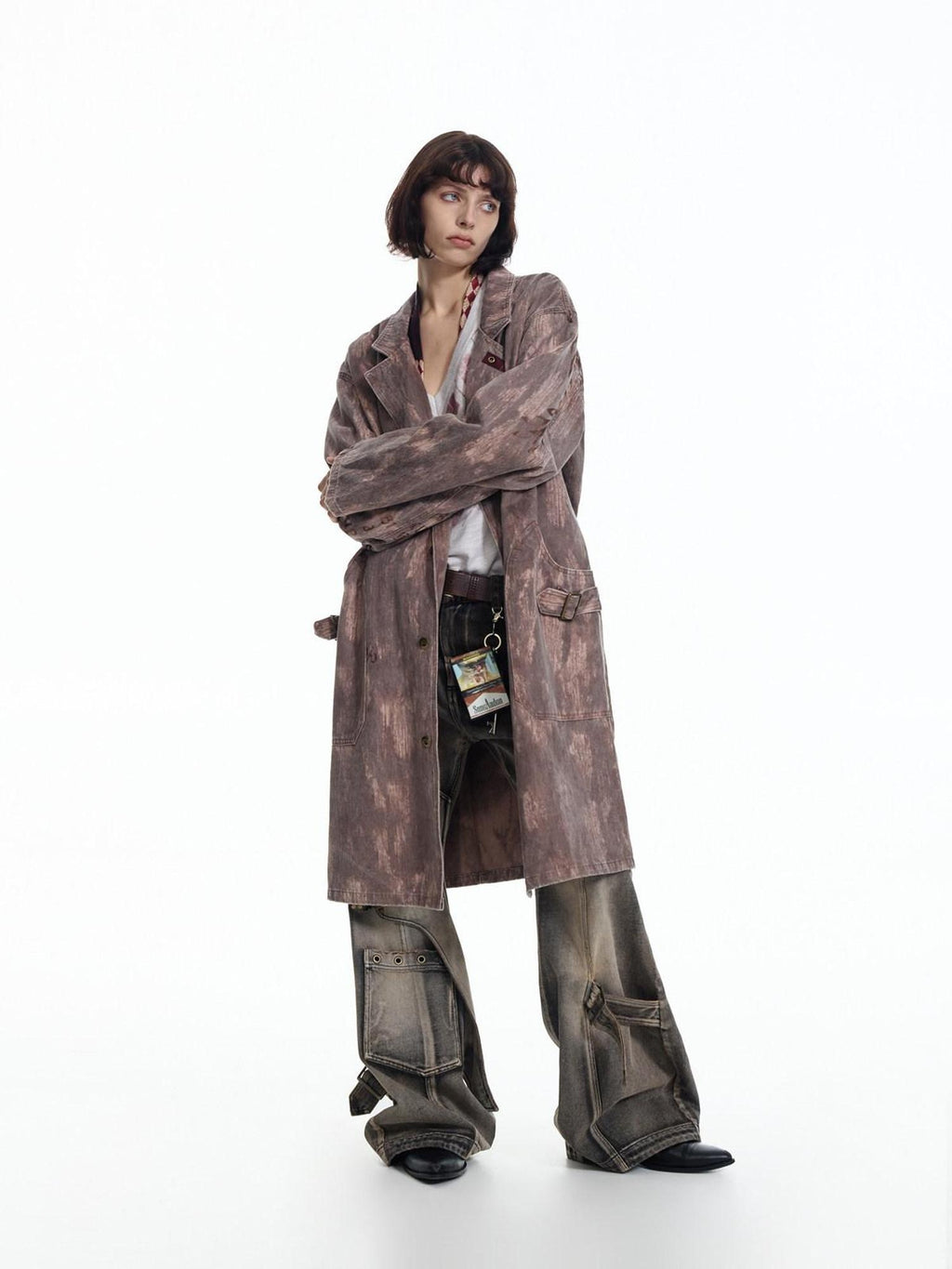 EMOBROTHER Relaxed Cotton Blend Button Detail Cool Longline Unisex Daily Trench Coats