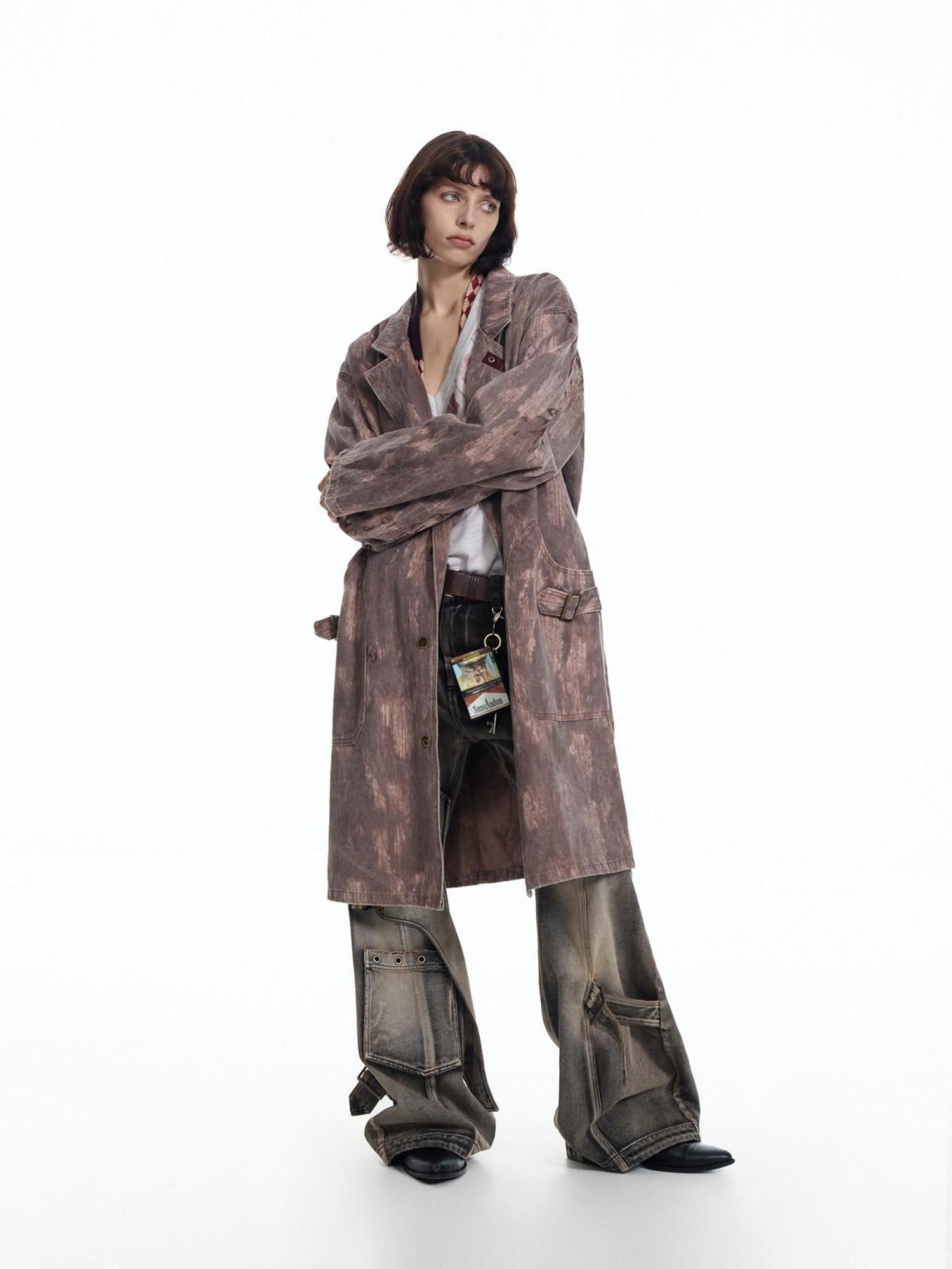EMOBROTHER Relaxed Cotton Blend Button Detail Cool Longline Unisex Daily Trench Coats