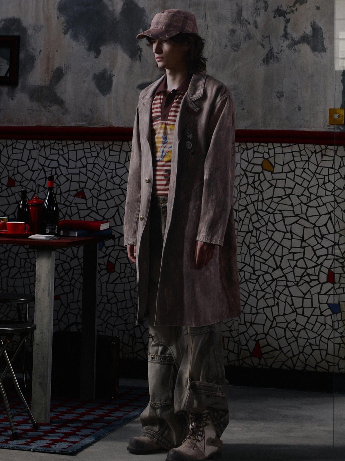EMOBROTHER Relaxed Cotton Blend Button Detail Cool Longline Unisex Daily Trench Coats