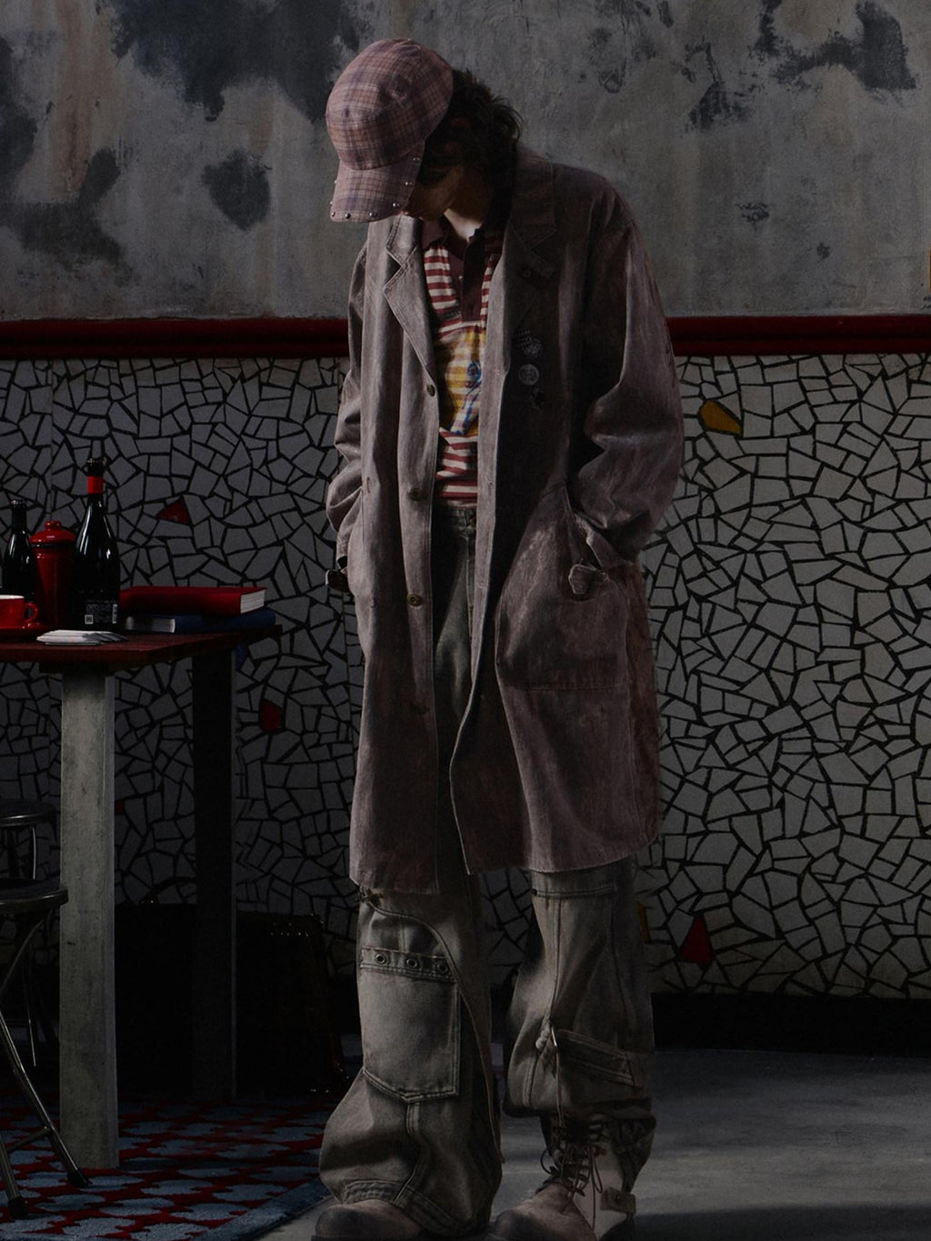 EMOBROTHER Relaxed Cotton Blend Button Detail Cool Longline Unisex Daily Trench Coats