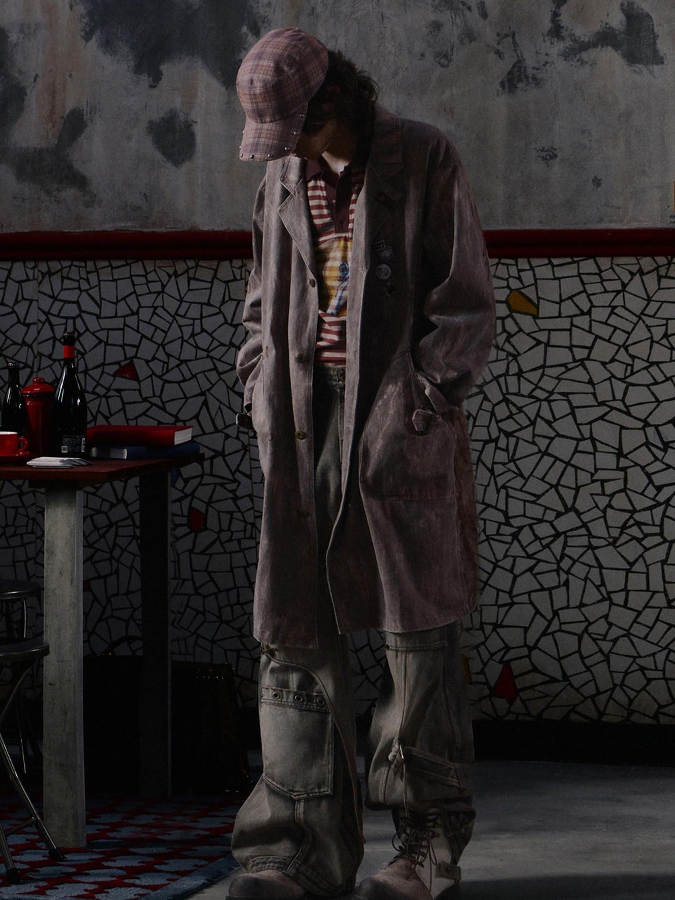 EMOBROTHER Relaxed Cotton Blend Button Detail Cool Longline Unisex Daily Trench Coats