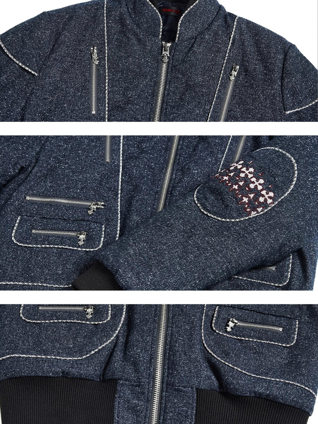 EMOBROTHER Shiny Deconstructed Embroidered Stand Collar Women's Bomber Jackets