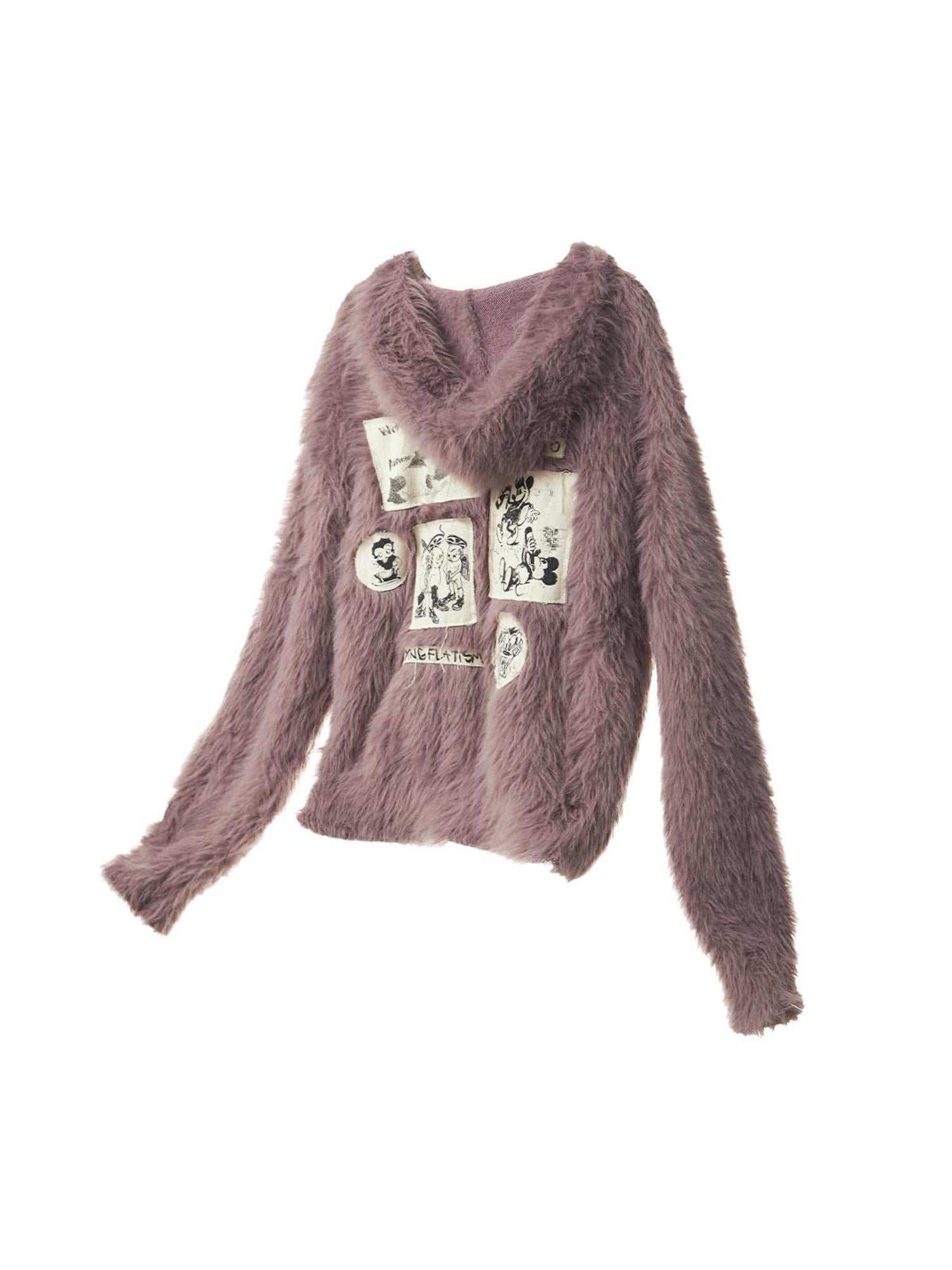 EMOBROTHER Soft Shape Retaining Loose Hooded Patch Star Punk Unisex Knitwear Sweaters