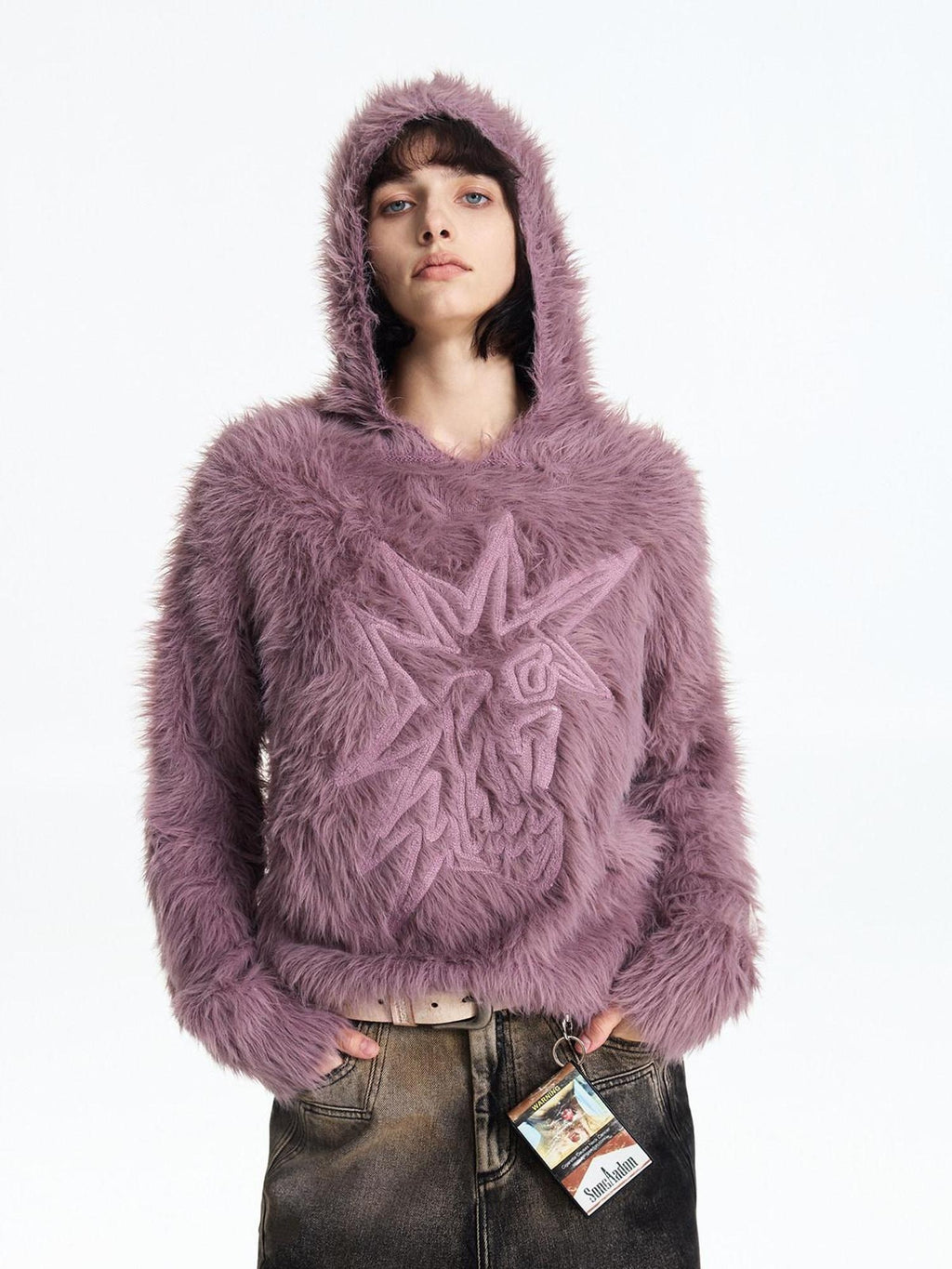 EMOBROTHER Soft Shape Retaining Loose Hooded Patch Star Punk Unisex Knitwear Sweaters