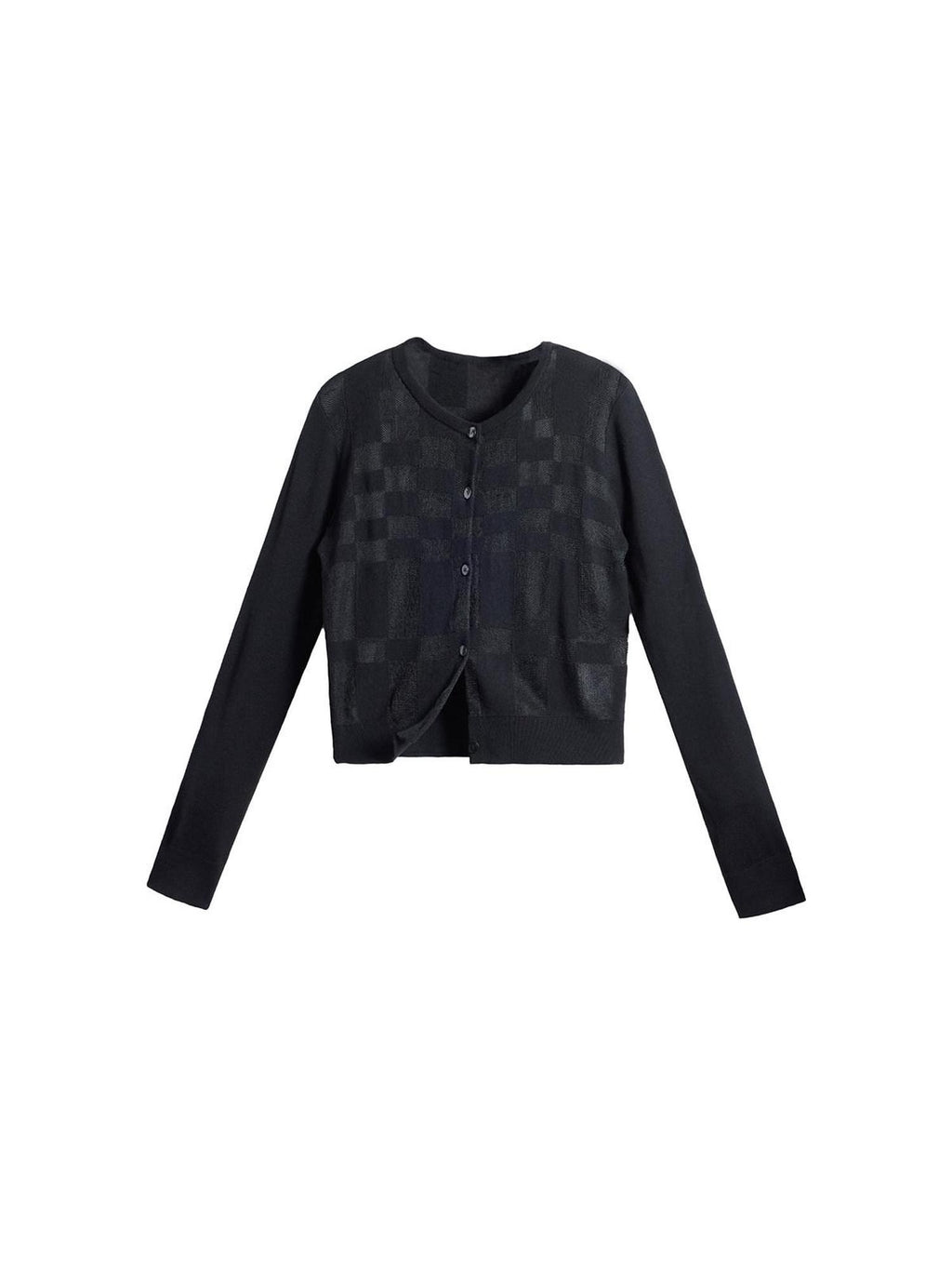 EMOBROTHER Soft Wool Blend Minimalist Slim Fit Cropped Patch Plaid Women Button Cardigans