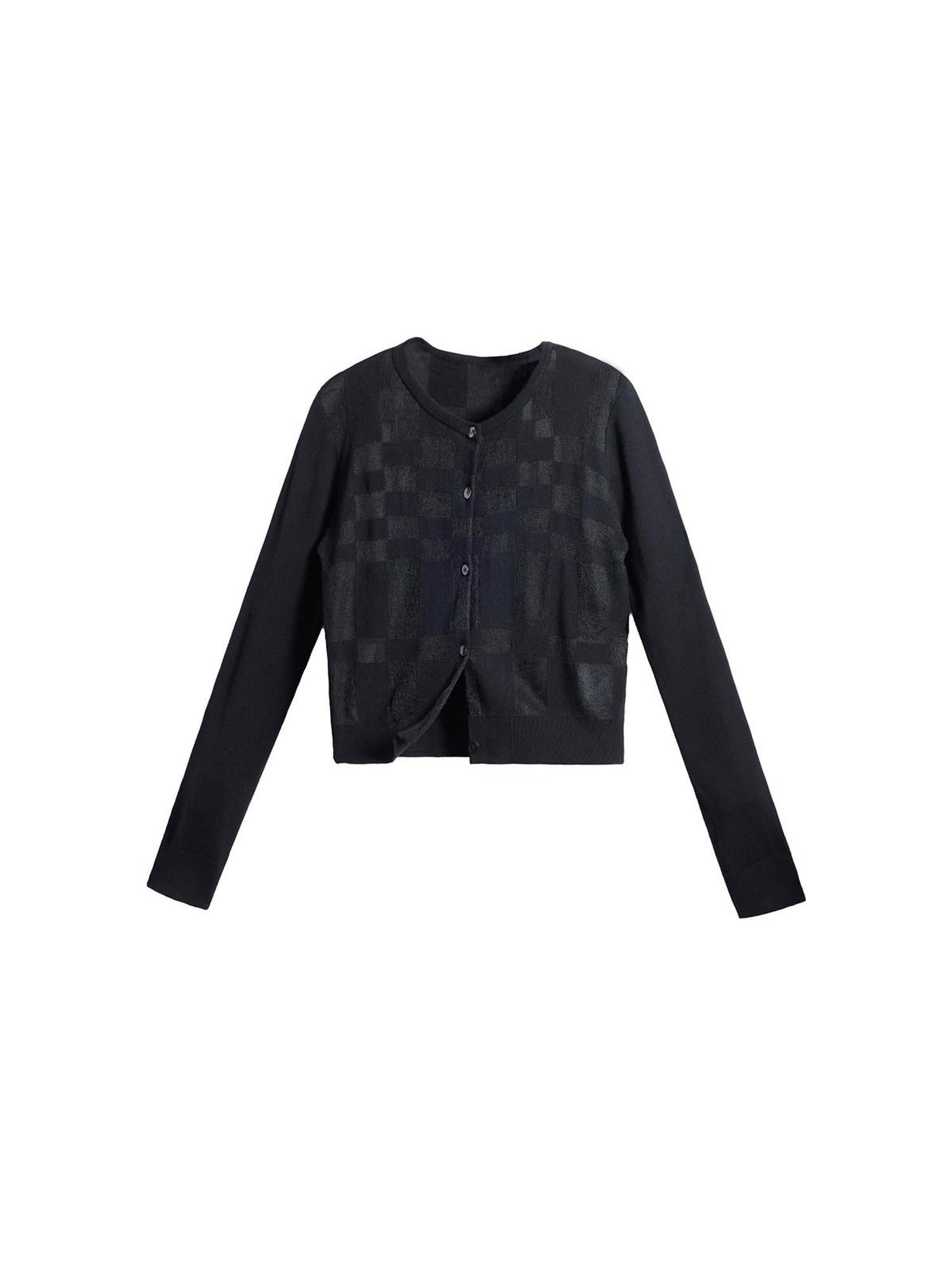 EMOBROTHER Soft Wool Blend Minimalist Slim Fit Cropped Patch Plaid Women Button Cardigans