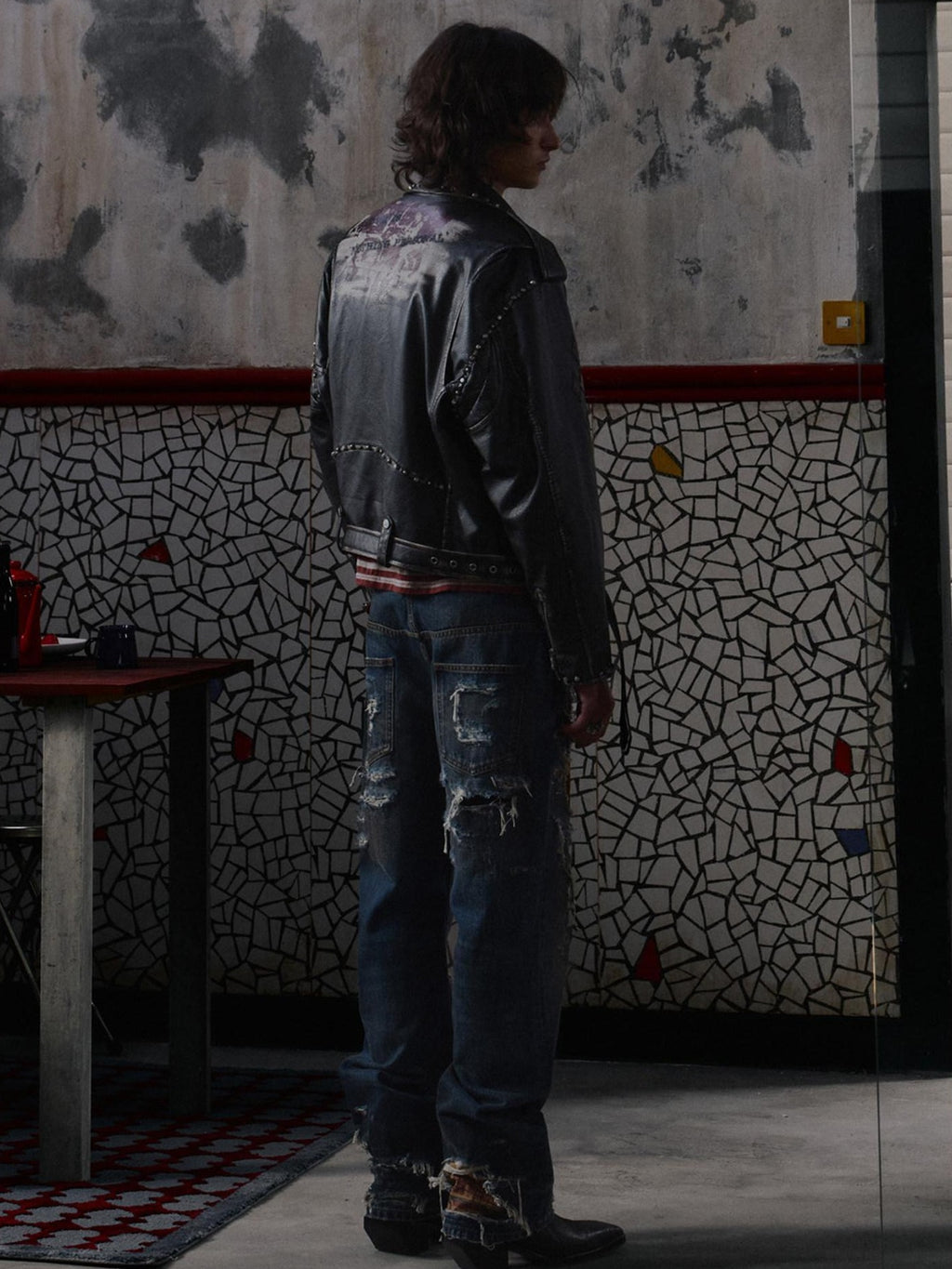 EMOBROTHER Stain Resistant Washed Ripped Mid Rise Cotton Blue Trendy Casual Straight Jeans